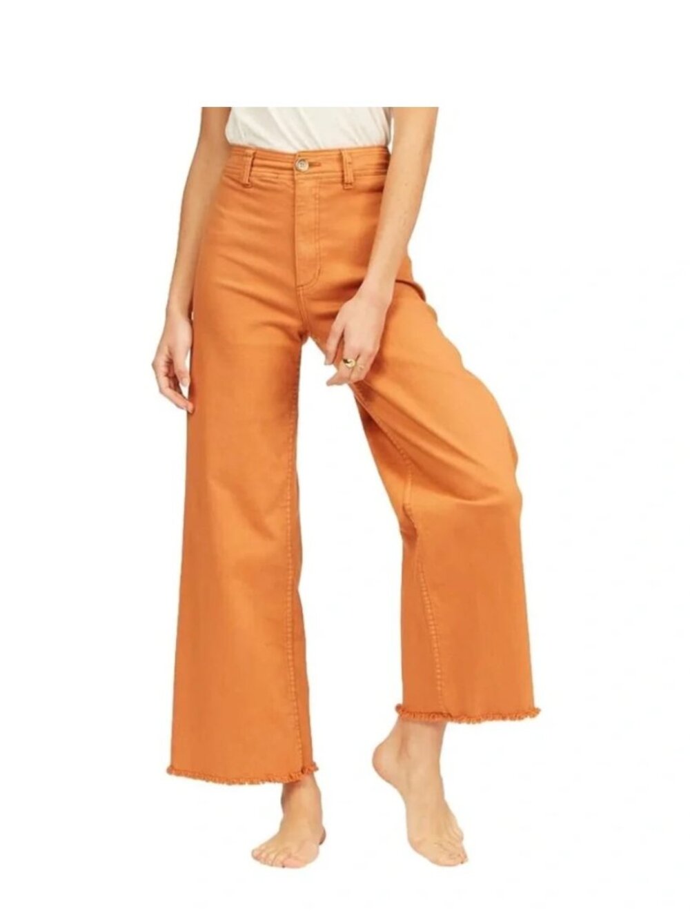 Billabong Orange Wide-Leg Jeans with Frayed Hem